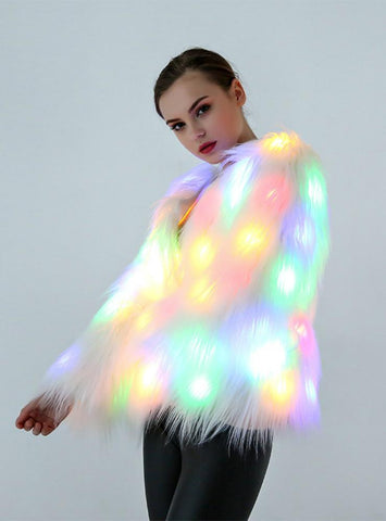 Women Faux Fur LED Light Coat Christmas Costumes Cosplay 