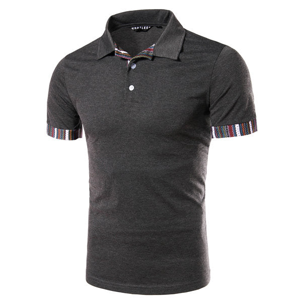 Short Sleeve Slim Fit Spring Summer Tops Casual Stitching Polo Shirt 