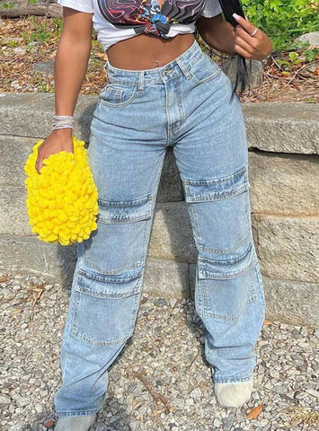 POCKET STITCHING SLIM JEANS