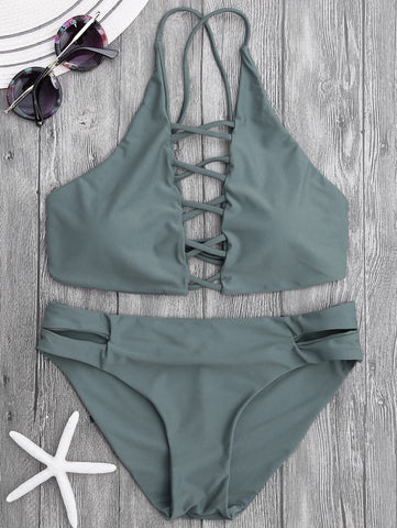 Tie Back Crisscross Strappy Bikini Set