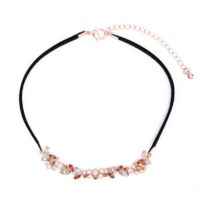 Alloy Velet Rope Rhinestone Necklace Diamante Flower 