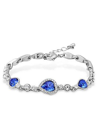 Fancy Platinum Plated Bracelet with Mazarine Austria Crystal Heart Findings