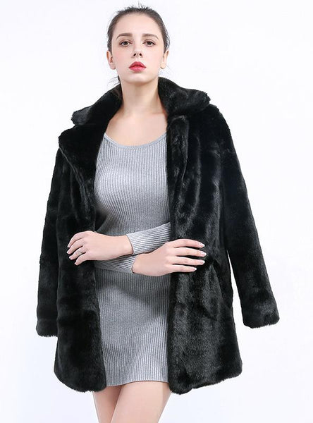 Women Fur Coat Imitation Mink Fur Long Sleeve Medium