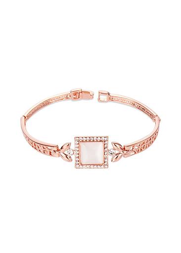 Micro Pave Zirconia Square with Cat's Eye, Rose Gold, Rose Gold Plated Bracelet, 