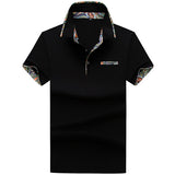 Short Sleeved Cotton Polo Shirts Floral Lined Decoration Turn down Collar 