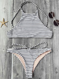 Striped High Neck Bikini Top and Bottoms
