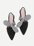 Cheap Gingham Bow Tie Decorated Pointed Toe Flats