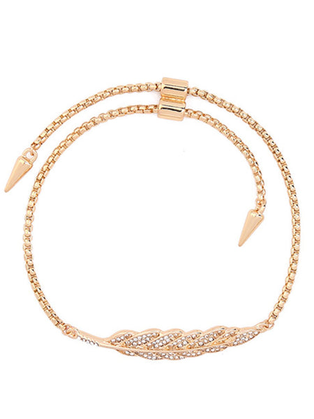 Fathion Leaf-Shaped Rhinestone Chain Tie Bracelet