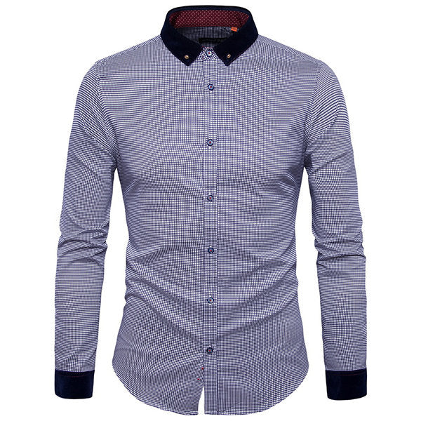 Long Sleeve Shirt for Men Blue Dot Slim Fit Button Down 