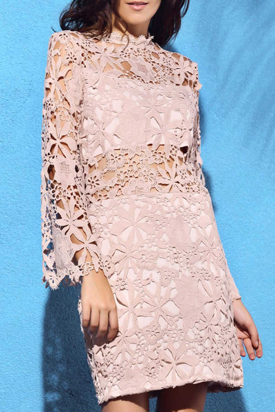 Flare Sleeve Guipure Lace Pink Dress