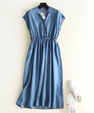Sleeveless High Waist Denim Dress