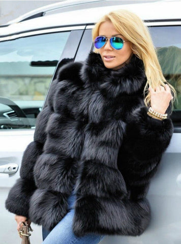 Women Winter Short Long Sleeve Faux Fox Fur Coat