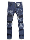 Men's Straight Jeans Mid Waist Hole and Worn Vogue 