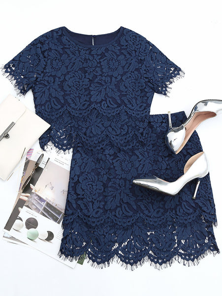 Scalloped Lace Top and Skirt Set