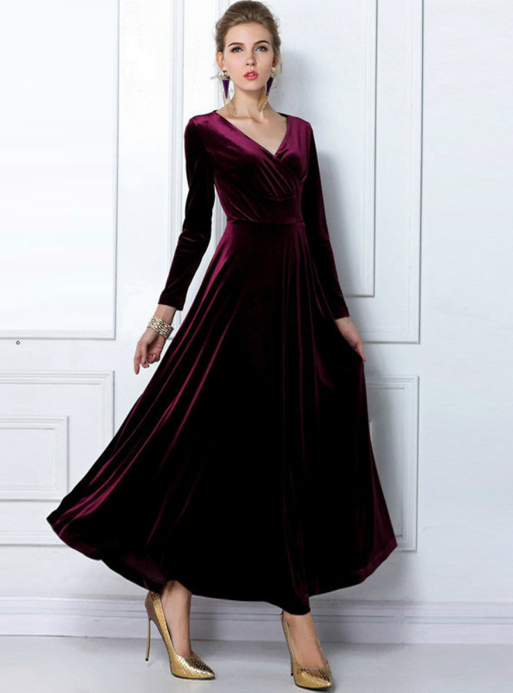 Long Sleeve Ball Gown Dress Vintage Velvet Party Dresses – Ncocon