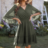 Simple White Hollow Flared Sleeves Mini Dress
