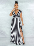 Split Front Maxi Dress Women Short Sleeve V Neck Beach Dress