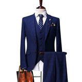 Plus Size Checked Wedding Dress Blazer Suit for Men Three Pieces Slim Fit Formal 