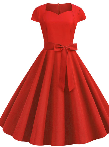 Women's 1950s Retro Rockabilly Dress Cap Sleeve Vintage Swing Dress