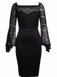 Party Lace Bell Long Sleeve Off Shoulder Bodycon Dress Knee-Length 