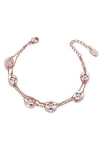 Cheap Rose Gold Plated Alloy Double Layered Bracelet, Oval Disc with Zircon