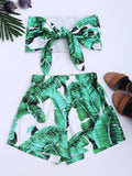 Leaves Print Strapless Top and Shorts Set
