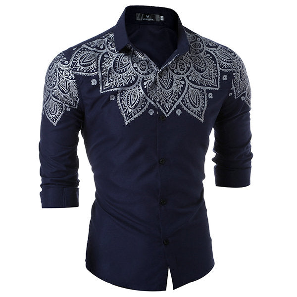 Turn Down Color Designer Dress Shirt for Men Formal Casual Slim Fit Printing Long Sleeve 