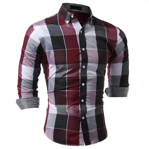 Fit Dress Shirt for Men Checked Button Down Long Sleeves Slim 