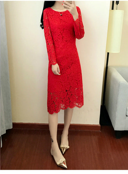O Neck Long Sleeve Sheath Bodycon Lace Dress – Ncocon