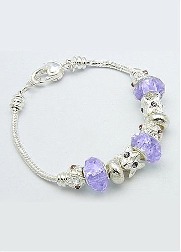 Cheap Alloy Beads and Glass Beads, Lilac European Style Bracelets 
