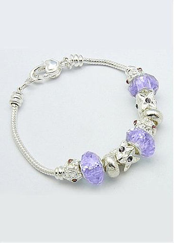 Cheap Alloy Beads and Glass Beads, Lilac European Style Bracelets 