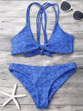 Front Knot Strappy Bikini Set