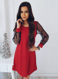 Spring Black Boat Neck Long Sleeve Straight Dress