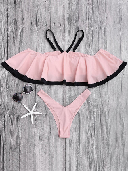 Cami Ruffles Padded Thong Bathing Suit