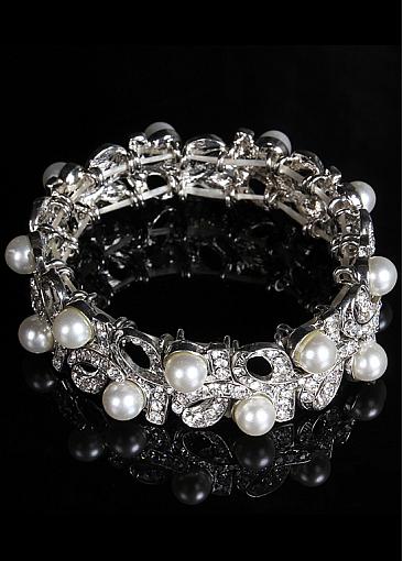 Bracelets With Rhinestones & Pearls Pretty Alloy 