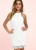 Halter Neck Sleeveless Sheath Bodycon Lace Dress