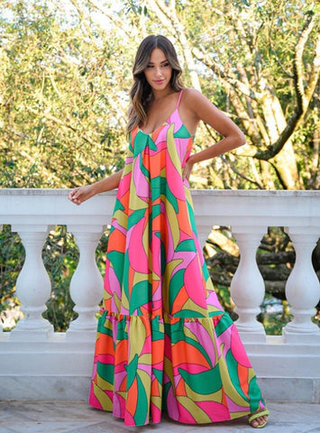 Deep V Backless Bohemian Floral Dress