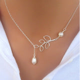 Cheap Silver Leaf Pearl Pendant Necklace