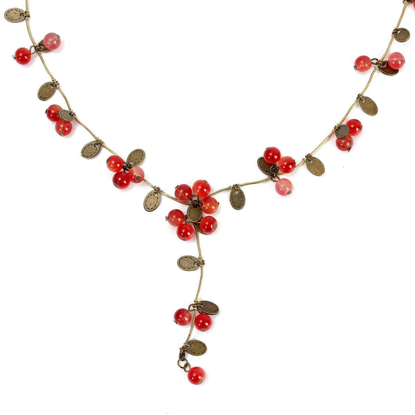 Long Chain Necklace Ethnic Jewelry Red Cherries Beads 