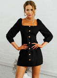 Sexy Slim Dress Long Sleeve Square Collar 