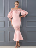 Flare Sleeve Lace Hollow Out Off-Shoulder Celebrity Clubwear Party Dress