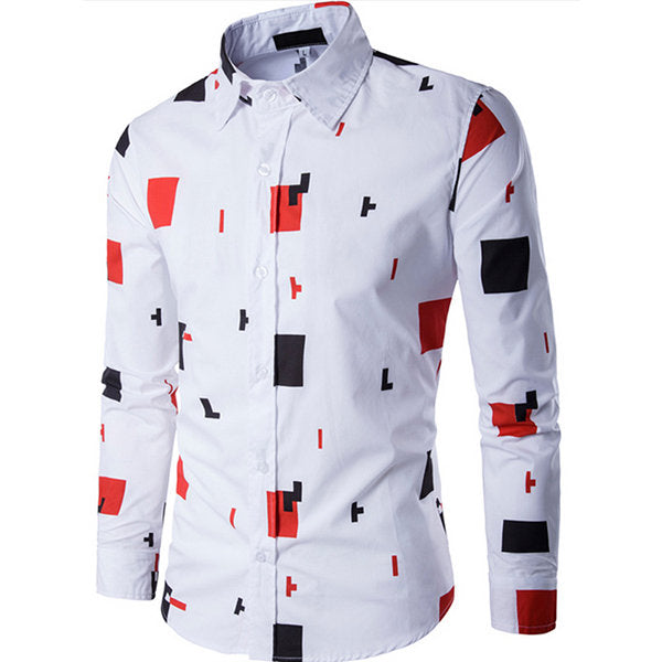 Collar Designer Shirts for Men White Casual Stylish Printing Band 