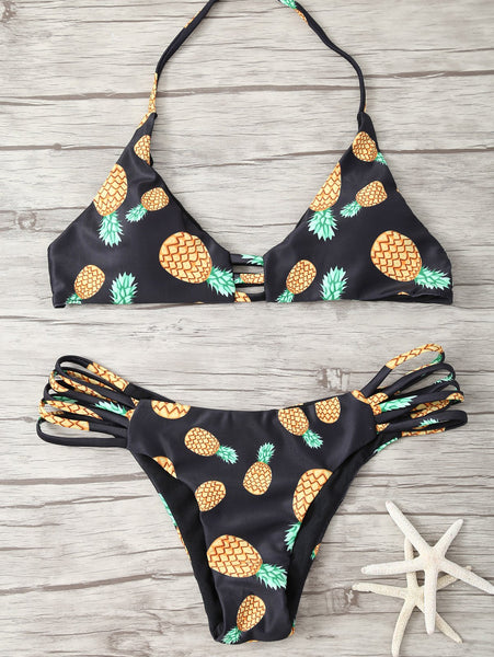 Stringy Pineapple Print Cute Bathing Suit