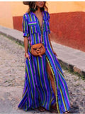 Cute Bohemia Striped Shirt Maxi Dress