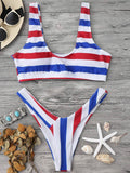 Padded Striped High Cut Scoop Bikini Set