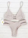 Spaghetti Straps Solid Color Bandage Bikini Set