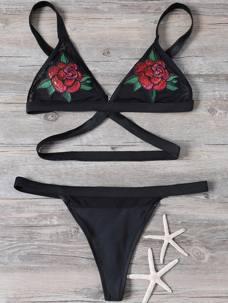 Sequined Floral Bralette Swimsuits