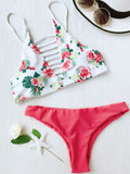 Floral Print Lattice Strappy Bikini Set