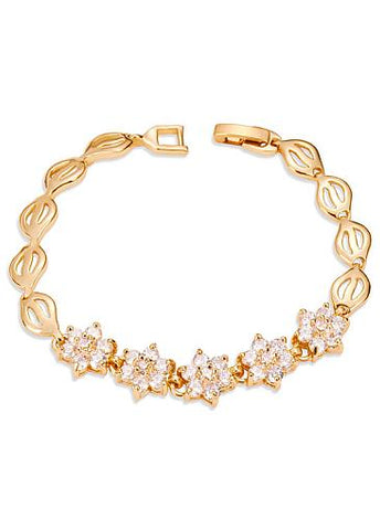 Micro Pave AAA Zircon Snowflake, Golden,  Gold Plated Bracelet