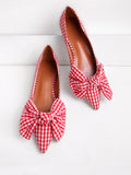 Cheap Bow Tie Decorated Pointed Toe Gingham Flats